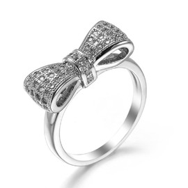 CUSIOALQQ Classic Sterling Silver Cubic Zirconia Ribbon Bow Ring Cute Pave Clear CZ Ring Cubic Zirconia CZ Stone Anniversary Wedding Ring Bow-Knot Engagement Wedding Charm Statement Ring T 1/2