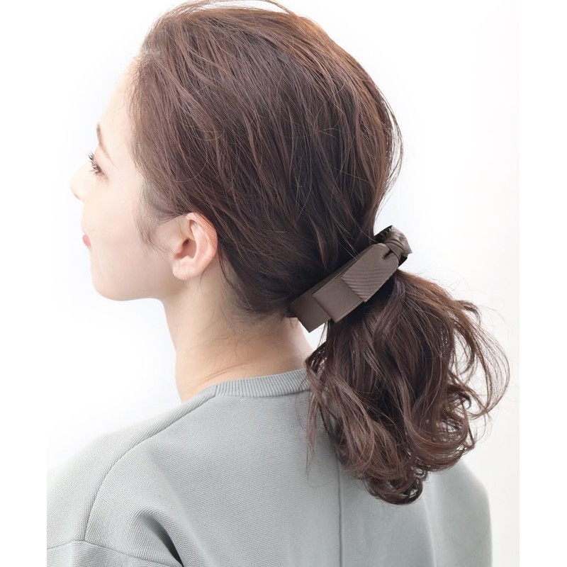 VINGTAINE H-935-BR-Cocoa BR Ribbon, Banana Clip, Satin, Thin M, Hair