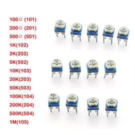 ZYAMY 1 Pack 65pcs 100 Ohm- 1M Ohm Variable Resistor Trimmer Potentiometer Assorted Kit 13 Values 5 for Each