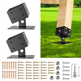 NUWJBYE 4-Pack Heavy Duty Swing Set Brackets, 201 Stainless Steel Adjustable Base for 4x4 Wood Posts (Fits 3.5"x3.5"), Leveling Blocks for Swing Frame, Protects Wood Legs & Enhances Stability