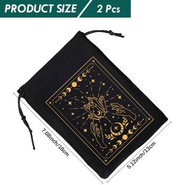 CREATCABIN 2Pcs Velvet Storage Bag Tarot Cards Bags Pouches Drawstrings Bags Tarot Cards Dice Deck Holder Pouches Black Phase of The Moon Bees Jewelry Wrap Bags for Crystals Witchcraft 5x7Inch