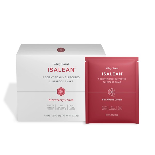 Isagenix IsaLean Shake - Complete Superfood Meal Replacement Drink Mix for Maintaining Healthy Weight and Lean Muscle Growth - 826 Grams - 14 Meal Packets (Strawberry Cream Flavor)