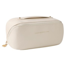 TTPSRY Large Capacity Cosmetic Bag Portable Travel Make Up Bag Waterproof PU Leather Makeup Bag or Toiletry Bag Wash Bag Women, White