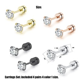 Krstudent 4 pairs Titanium Earrings Studs, Hypoallergenic Stud Earrings for Women Girls Men 6MM