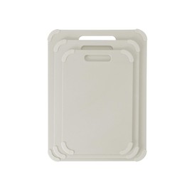 Dexas Fresh Prep 3-Pack Non-Slip Cutting Board Set – Dishwasher Safe Plastic Boards with Silicone Grip Corners & Handle, Cream (14.17" x 10.63", 12.6" x 9.06", 11.02" x 7.48")