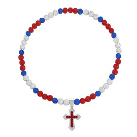 KOFISNI Ice Baseball Necklaces for Men Cross Pendant Necklaces Rhinestone Baseball Bead Necklace Bling Baseball Choker Necklace Discoball Necklace for Baseball Team Jewelry (red)