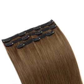 TESS Remy Human Hair Clip in Extensions Straight Hairpieces with Soft Lace Wefts Breathable Secure Fit for Effortless Volume and Style, 18 Inches, Chocolate Brown