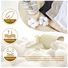 EvridWear Unisex Moisturizing Cotton Gloves with Touchscreen Fingertips for Eczema Beauty Cosmetic Dry Hands Sensitive Irritated Skin Therapy Overnight Bedtime, 6 Pairs, Lightweight-White, L/XL