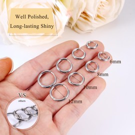 ORAZIO 4Pairs Silver Hoops Earrings for Women Men Surgical Stainless Steel Small Hoop Earrings Silver Sleeper Huggie Earrings Hoop Cartilage Helix Tragus Daith Hoop Earrings Set 6/8/10/12mm