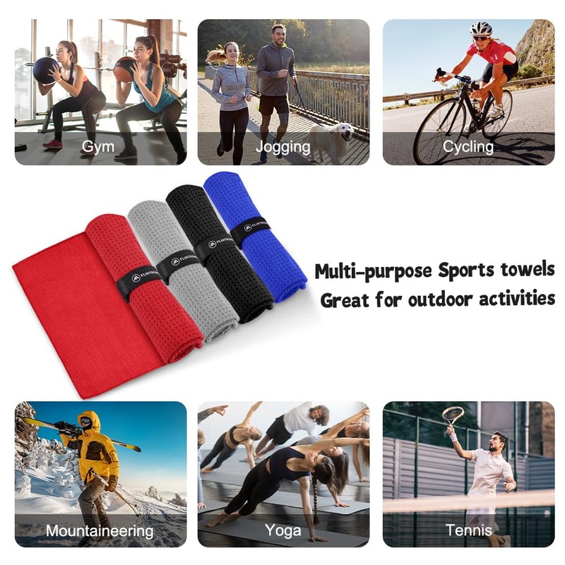 flintronic 4PCS Microfiber Golf Towel 40*40cm Carabiner Clip Waffle Pattern