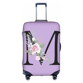 HAUYE Flower Letter M Purple Luggage Cover Elastic Washable Stretch Suitcase Protector Anti-Scratch Travel Suitcase Cover for Kid and Adult M (22-24 inch suitcase)