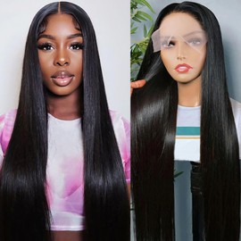 4x6 Straight Lace Front Wigs Human Hair Pre Plucked HD Lace Frontal Wigs Human Hair with Baby Hair 150% Density Straight Glueless Wigs Human Hair Natural Black 18 Inch