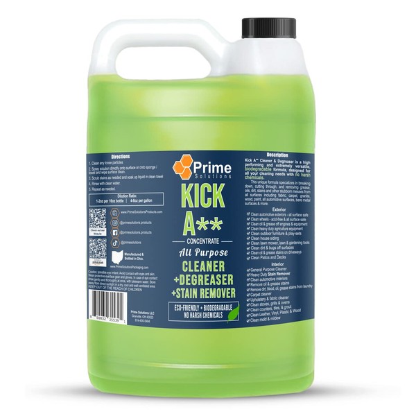 Prime Solutions KICK A** All-Purpose Cleaner, Degreaser & Powerful Stain Remover Spray - All Surface Safe & EcoFriendly (128 Fl Oz)