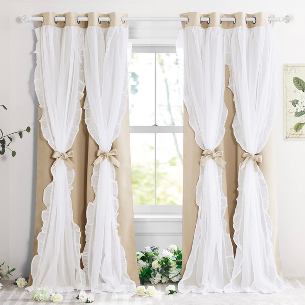 PONY DANCE Ruffle Curtains Double Layers Sheer Overlay Elegant Decoration