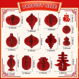 Leinuosen 46 Pcs Chinese Lunar New Year Decorations 2026 Red Paper Honeycomb Ornaments for Tree 3D Paper Lanterns Foldable Hanging Decorations for Asian Japanese Lunar New Year Festival Party Decor