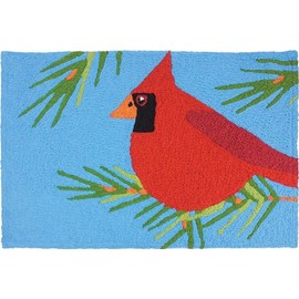 Jellybean Christmas Cardinal Perched In Pines 21x33" Indoor/Outdoor Doormat Rug