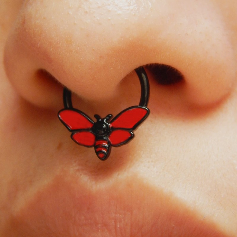 Melighting Black-red 16G Death's-Head Hawkmoth Septum Ring 316L Stainless Steel