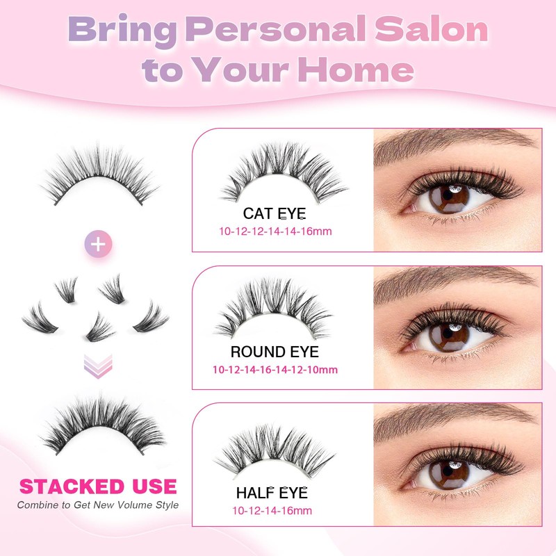 Glowing Win Individual Eyelash Extensions Set DIY 60D Cluster Lashes