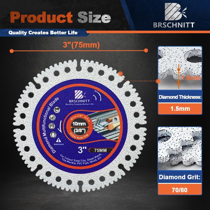 BRSCHNITT Indestructible Disc for Grinder 3inch 2pcs-3/8"Arbor Multifunctional Cutting Discs