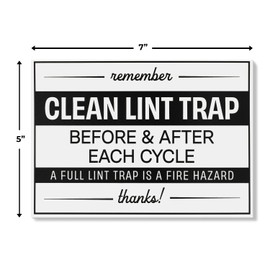 Clean Lint Trap Sign 5" x 7" | Durable Plastic Clean Laundry Sign with Peel and Stick Adhesive Backing | Rental and Airbnb Essentials for Hosts