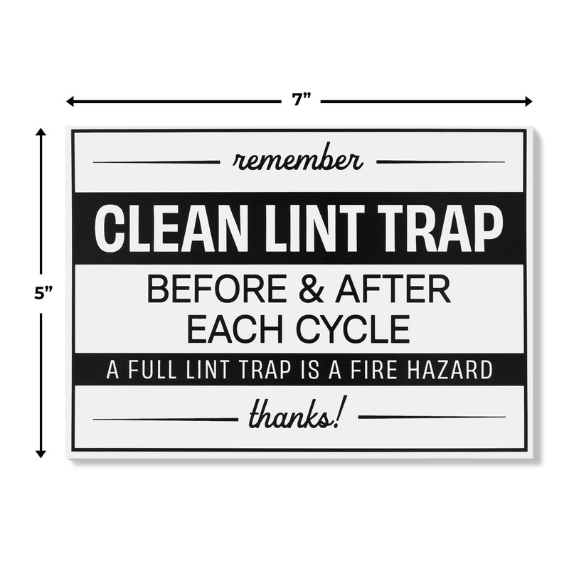 Clean Lint Trap Sign 5" x 7" | Durable Plastic