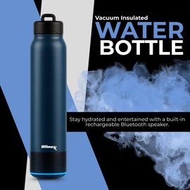 Ultimaxx Vacuum Insulated Premium Water Bottle with Bluetooth Speaker - Steel Double Wall Design, Lights, Lid Lock, Convenient Drinking Spout & Carry Handle (700ml/23.6 oz) - Blue