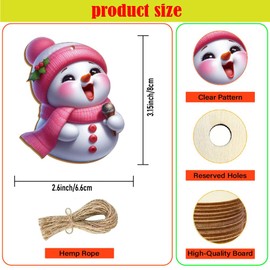 36PCS Bulk Pink Wooden Snowman Ornaments - 12 Unique Festive Designs for Christmas Decoration