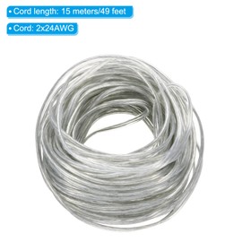 PATIKIL 49.2Ft 24/2 PVC Covered Copper Wire, 300V Soft Speaker Wire Insulated Heat Resistant Electronical Flexible Cable for LED Light Strip Audio Speaker Sound System, Clear, UL Listed