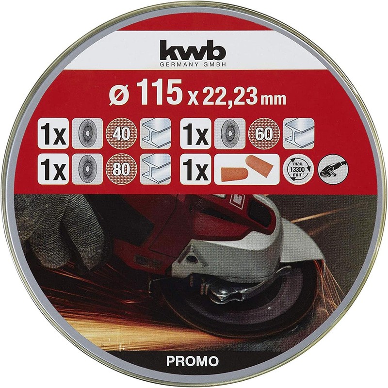kwb 3 x Sanding Discs 115 mm in Storage Box