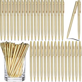 Fuutreo 50 Pack Gold Pens Bulk Gold Metallic Pens Slim Ballpoint Pens Retractable Christmas Ballpoint Pen with Black Ink Metal Pens Mini Conical Pens for Christmas Wedding, 1.0 mm