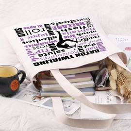 PYOUL Baton Twirling Lover Gift Baton Twirling Word Tote Bag Baton Fan Handbag Majorette Gift Who Loves To Twirl Gift (Baton Twirling Tote)