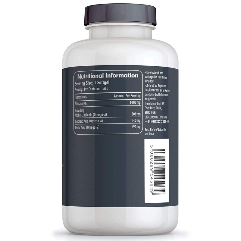 Transforme Flaxseed Oil Capsules 1000mg Vegan, Cold Pressed Omega 3