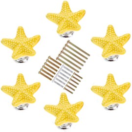 Corasays Starfish Shape Drawer Cupboard Pulls Handles Wardrobe Drawer Cabinet Door Kitchen Knobs and Handles, Pack of 6 (Yellow)