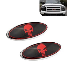 UGSHY 2 PCS Front Grille Emblem, 7" Central Mesh Cover Label, Rear Tailgate Emblem Badge Nameplate, Compatible with Ford F150 F250 F350 (Skull Red)