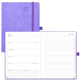 POPRUN Weekly Planner 2025-2026 (Medium 6.5''x 8.5'') Academic Calendar (JUL.25 - JUN.26) Appointment Book with Monthly Tabs, Leather Soft Cover, Inner Pocket, 100 GSM - Lilac