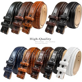 24/29 Genuine Full-Grain Cowhide Leather Dress Belt Strap with Snaps, Fits 1"(25mm) Wdie Buckle (Alligator White, 36)