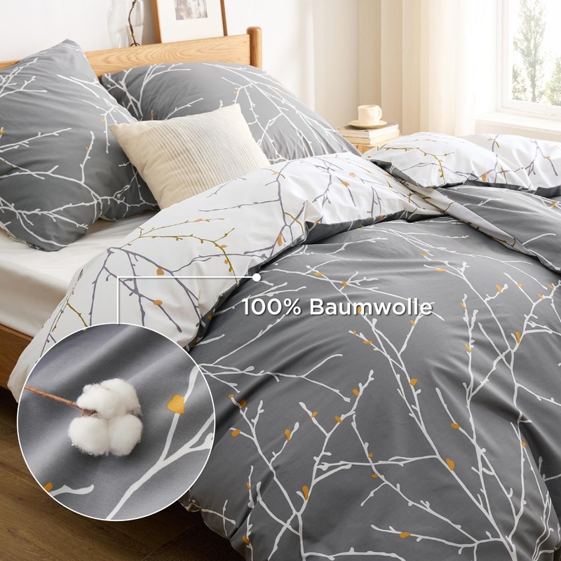Bedsure Bed Linen, 135 x 200 cm, Cotton, Grey Bed