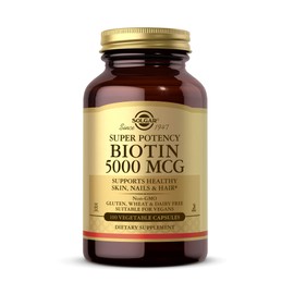 SOLGAR Solgar Biotin 5000 mcg - Promote Healthy Skin, Nails & Hair - Supports Energy Production, Protein, Carbohydrate & Fat Metabolism - Vitamin B - Non GMO, Vegan, Gluten Free - 100 Servings, Unflavored, Standard Packaging, 100 Count