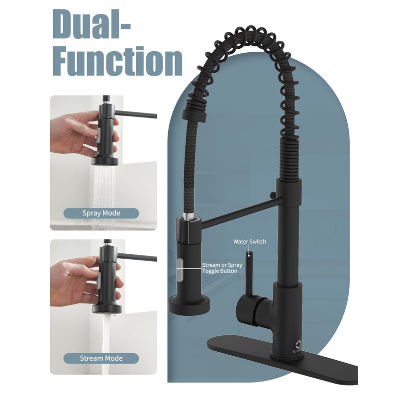 Casavilla Kitchen Faucet Set, Black Kitchen Sink Faucets with Pull