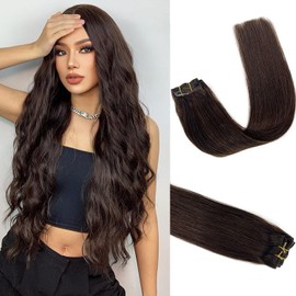 Munx Clip in Hair Extensions Real Human Hair, Dark Brown Human Hair Clip in Extensions Straight Human Hair Clip ins Double Weft Hair Extensions Clip ins 7pcs 70g 22""