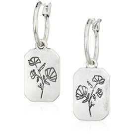 Lucky Brand Silver-Tone Flower Rectangle Charm Hoop Earrings