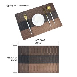 BECHEN Placemats with Coasters Set of 6, Vinyl Heat-Resistant Table Mats Washable Plastic Kitchen Placemats for Dining Table Indoor Outdoor (45x30 cm, Brown)