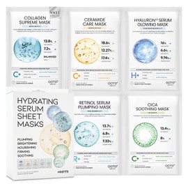 #OOTD Hydrating Sheet Mask Starter Kit Paquete Variado Para El Cuidado De La Piel, Seca, Ance, Piel Sensible, Mascarilla Facial Vegana Coreana Para Hombres Y Mujeres, Colágeno, Cica