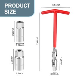 MLY 3 PCS Spark Plug Socket, T-Handle 5/8" (16mm) & 13/16" (21mm) Spark Plug Wrench Socket Set, Non-Slip Remover Installer Tool, Universal Fit for Motorcycles, Small Engines, Automotive Use (Red)
