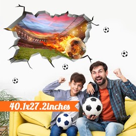 Soccer Wall Stickers Soccer Wall Decals 3D Broken Soccer Field Wall Decals Peel and Stick Football Wall Stickers Sports Wall Art Murals Vinyls Decals for Kids Boys Girls Bedroom Playroom Nursery Decor