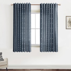 Dark Blue Curtains for Boys Bedroom,Moroccan Boho Vintage Printed Coastal Curtains for Bathroom Window Living Room 63 Inch Length