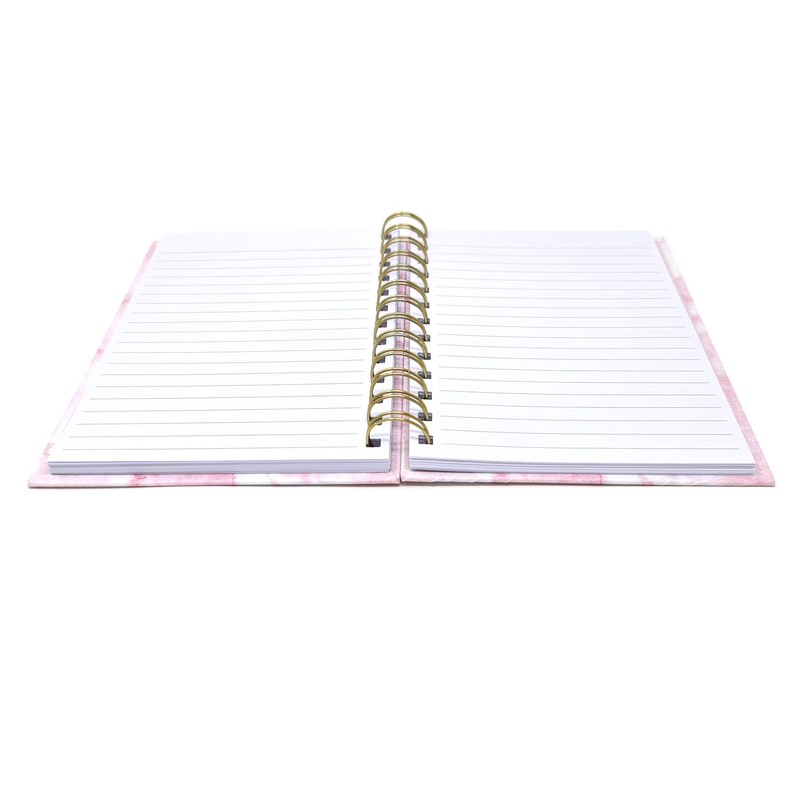 Pink Marble Inspirational Notebook Notepad Wire Bound Gold Spiral Lined