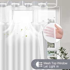 TWLSNCD Extra Long No Hook Shower Curtain and Liner Set, Dark Grey Striped Shower Curtains with Snap in Fabric Liner, Hotel Ringless Waterproof Washable with See Through Top Window, 71" x 84"