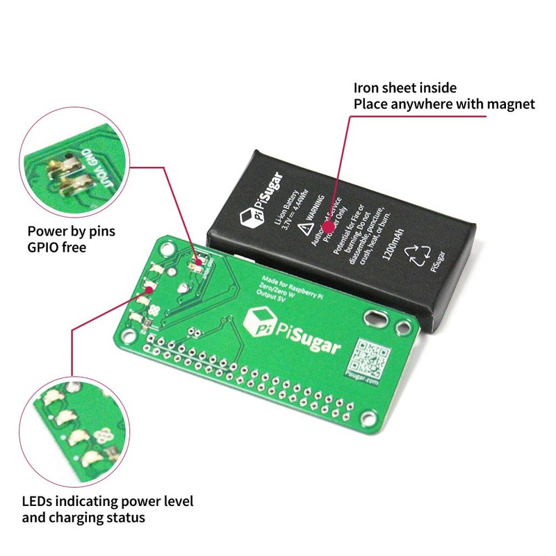 Pisugar 1200 mAh Lithium Battery Power Module for Raspberry Pi-Zero,