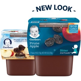 Gerber Baby Food 2nd Foods Blends, Prunes with Apple Puree, Natural & Non-GMO, 4 Ounce Tub, 2 Count (Pack of 8)